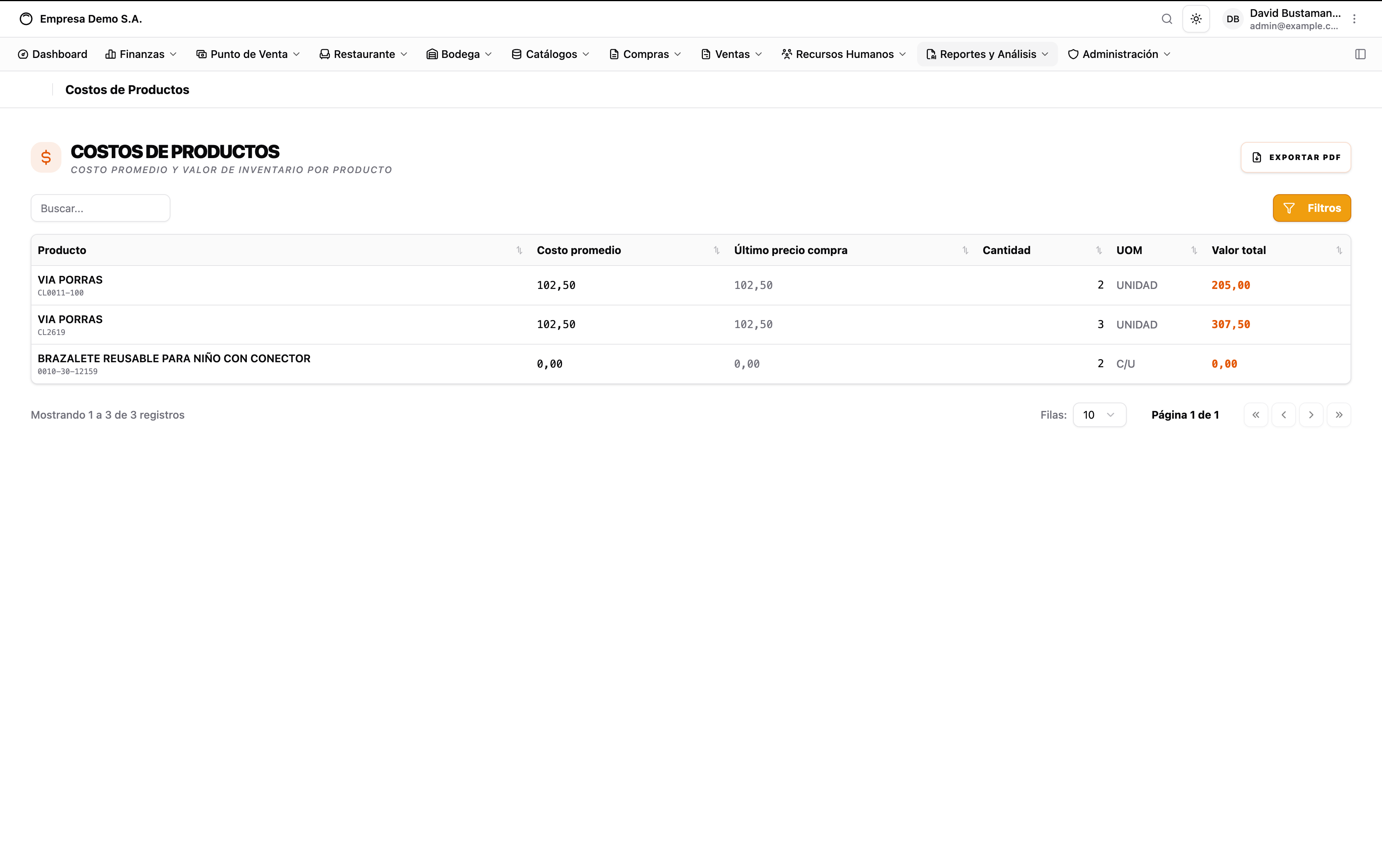 CuadraERP — Costos por producto: Rentabilidad y costos por ítem.
